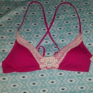 NWT Lucky Brand crochet and pink bikini top